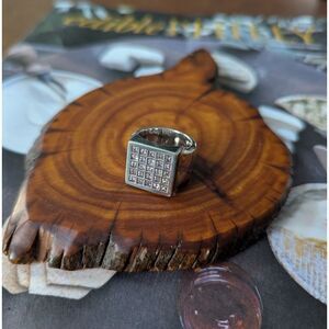 Sterling Silver pink stone square grid statement ring